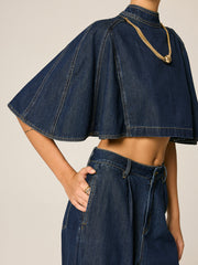 Top crop manches cape en jean