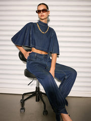 Top crop manches cape en jean