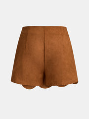 Short jupe effet daim bord festonné