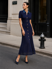 Robe maxi côtelée col denim