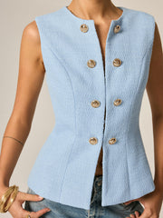 Gilet tweed bleu à boutons