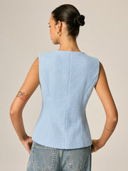 Gilet tweed bleu à boutons