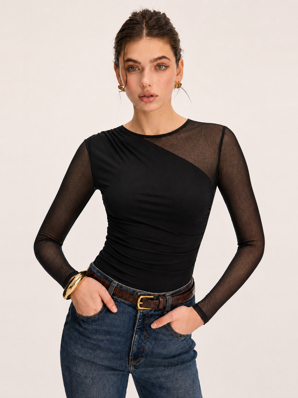 Blouse maille stretch manches longues
