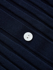 Robe midi côtelée col passepoilé contrasté