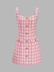 Robe mini tweed vichy boutonnée