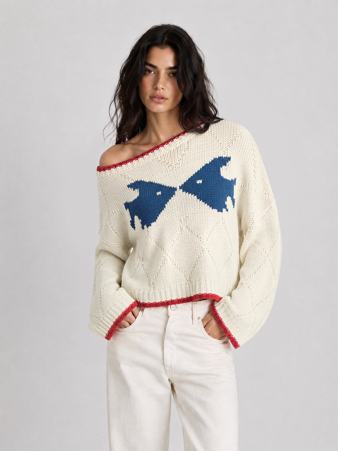 Pull jacquard poisson coupe ample