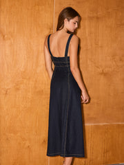 Robe midi en jean col V anneau