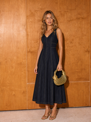 Robe midi en jean col V anneau