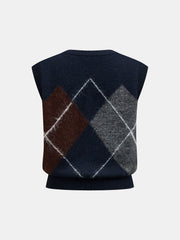 Pull sans manches col V losanges