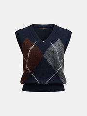Pull sans manches col V losanges