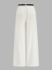 Pantalon rayé ceinturé en lin ivoire, pièce seule, vue de dos