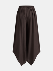 Pantalon jambe large ourlet irrégulier brun foncé, pièce seule, vue de dos