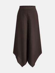 Pantalon jambe large ourlet irrégulier brun foncé, pièce seule, vue de face