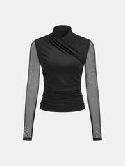 T-shirt drapé manches transparentes slim