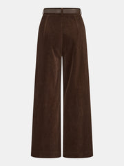 Pantalon velours côtelé plissé ceinture brun foncé, pièce seule, vue de dos