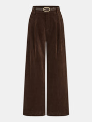 Pantalon velours côtelé plissé ceinture brun foncé, pièce seule, vue de face