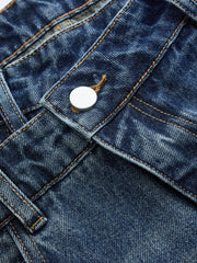 Jean barrel à taille asymétrique bleu, détail