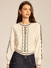 Pull ajouré raglan à finitions contrastées