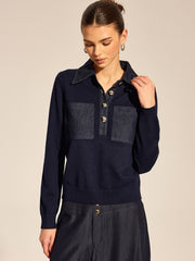 Top col polo manches longues