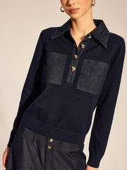 Top col polo manches longues