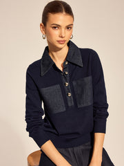 Top col polo manches longues