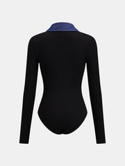 Body côtelé col denim