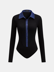 Body côtelé col denim
