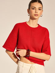 Top tricot couture épaules tombantes