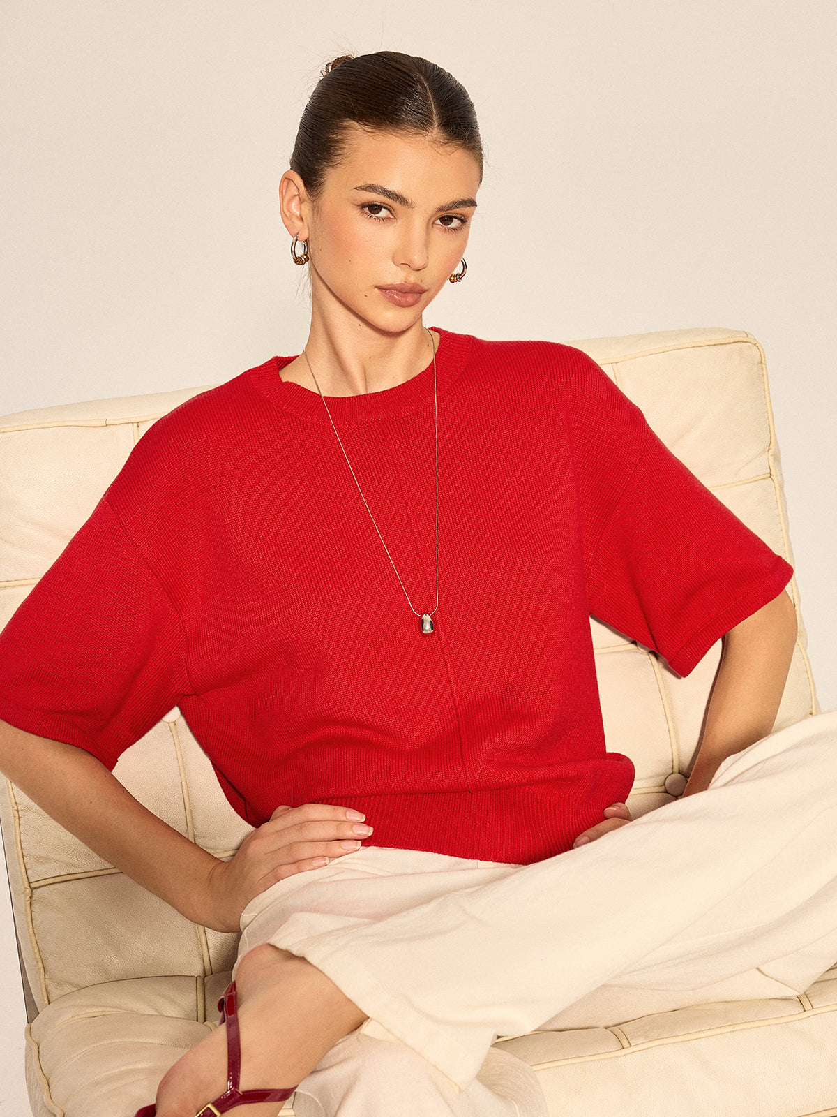 Top tricot couture épaules tombantes