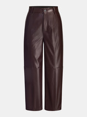 Pantalon cropped en simili cuir brun, pièce seule, vue de face