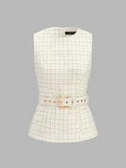 Ensemble tweed ceinturé pantalon plissé