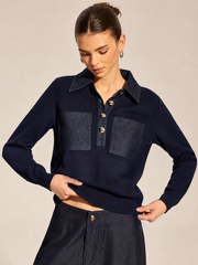 Top col polo manches longues