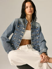 Veste en denim col montant