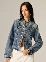 Veste en denim col montant
