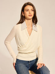 Pull rayé col polo effet superposé