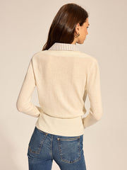 Pull rayé col polo effet superposé