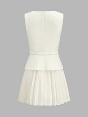 Robe mini sans manches ceinturée tweed