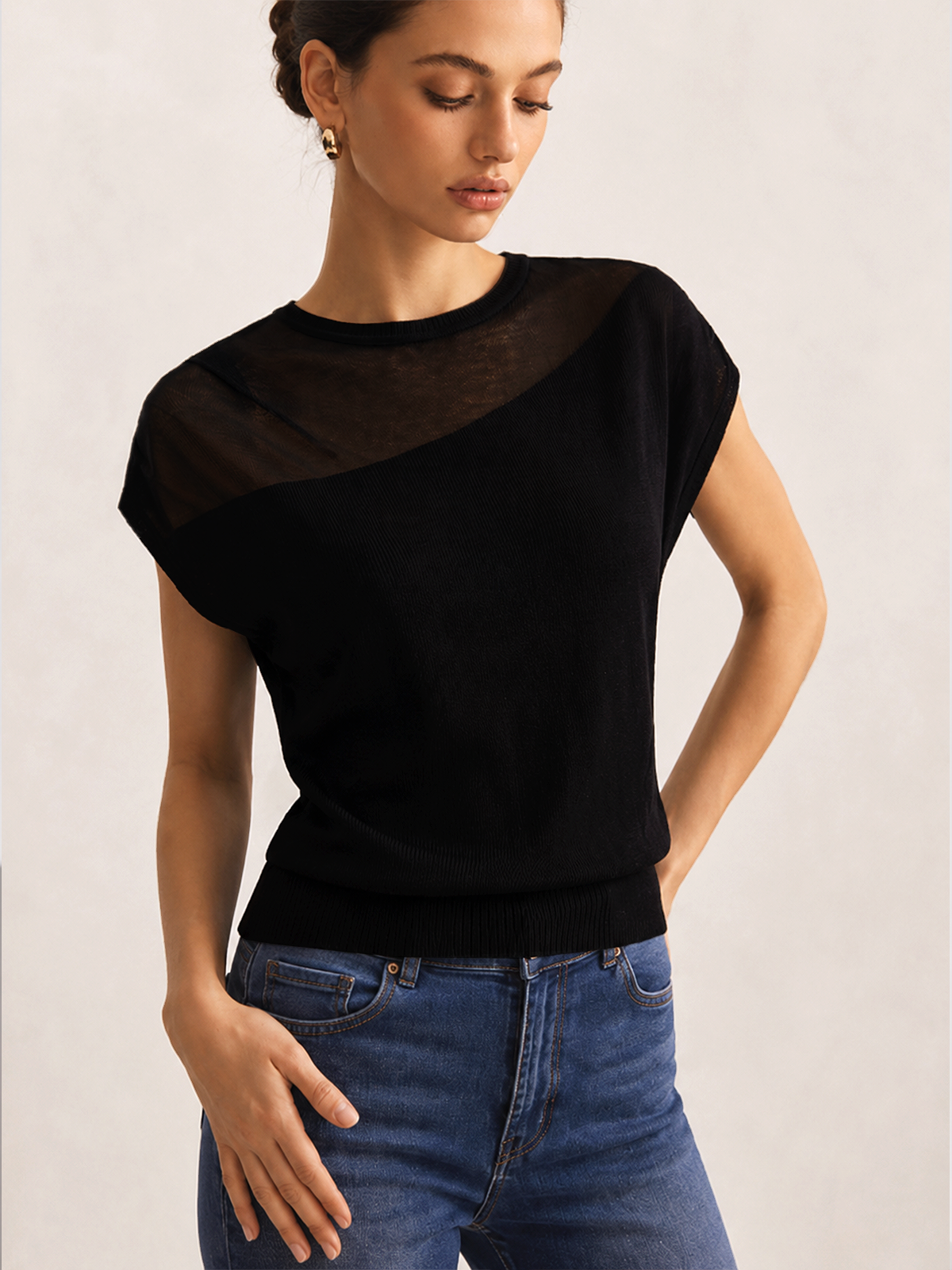 Top épaules transparentes asymétriques