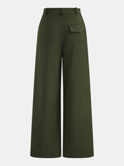 Pantalon croisé à jambes amples olive, pièce seule, vue de dos