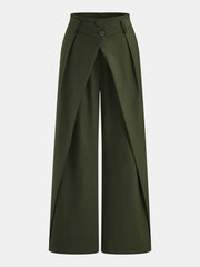Pantalon croisé à jambes amples olive, pièce seule, vue de face