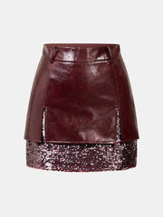 Jupe mini simili cuir sequins