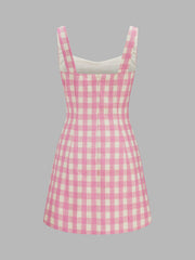 Robe mini tweed vichy boutonnée