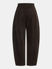 Pantalon velours côtelé jambe tonneau marron, pièce seule, vue de dos
