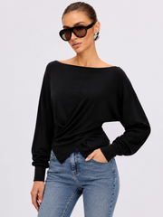 Top tricot croisé manches chauve-souris