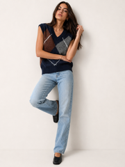 Pull sans manches col V losanges
