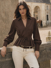 Chemise courte col V ceinturée