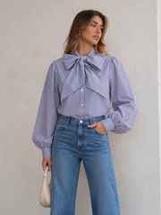 Chemise rayée manches ballon nœud