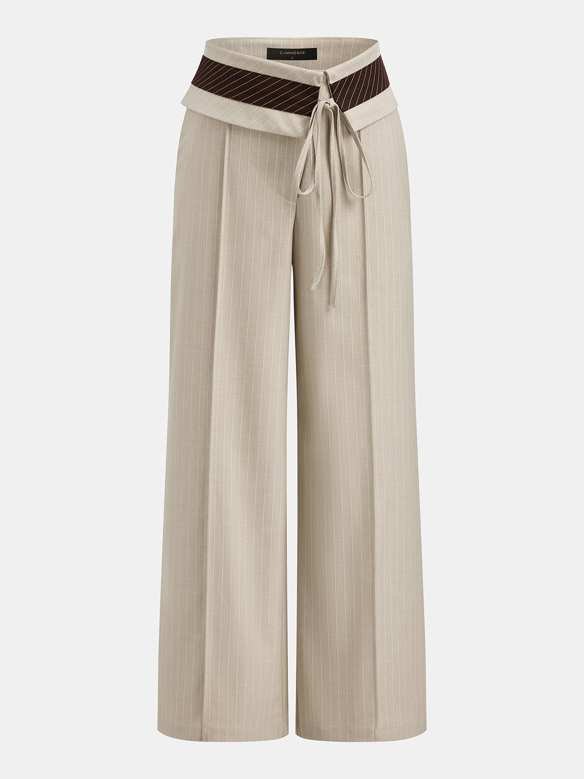 Pantalon ample à taille rabattue beige, pièce seule, vue de face