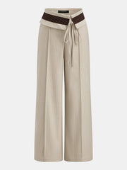 Pantalon ample à taille rabattue beige, pièce seule, vue de face
