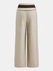 Pantalon ample à taille rabattue beige, pièce seule, vue de face